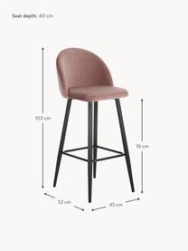 Tabouret de bar en velours Amy, Velours rose, larg. 45 x haut. 103 cm