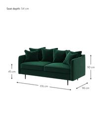 Sofá de terciopelo Esme (2 plazas), Tapizado: 100% terciopelo de poliés, Estructura: madera dura, madera bland, Patas: metal recubierto Alta res, Verde oscuro, patas negro, An 176 x F 96 cm