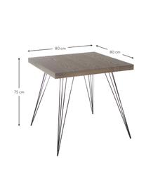 Kleine vierkante eettafel Wolcott met metalen poten, Tafelblad: MDF, Poten: gelakt ijzer, Donkerbruin, zwart, B 80 x D 80 cm