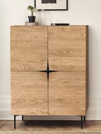 Highboard Filip aus Eichenholzfurnier mit Türen, Korpus: Sperrholz mit Eichenholzf, Eichenholz, Schwarz, B 100 x H 140 cm