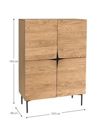 Highboard Filip aus Eichenholzfurnier mit Türen, Korpus: Sperrholz mit Eichenholzf, Eichenholz, Schwarz, B 100 x H 140 cm