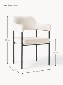 Silla con reposabrazos de terciopelo Zoe, Tapizado: terciopelo (poliéster) Al, Estructura: metal con pintura en polv, Terciopelo blanco Off White, An 56 x F 62 cm