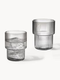 Verres à eau striés soufflés bouche Ripple, 4 élém., Verre, soufflé bouche, Gris, transparent et haute brillance, Ø 7 x haut. 9 cm, 200 ml