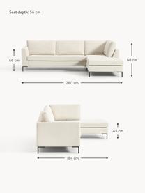 Ecksofa Luna, Bezug: 100 % Polyester Der strap, Gestell: Massives Buchenholz, Schi, Webstoff Off White, B 280 x T 184 cm, Eckteil rechts