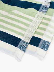 Fouta rayé avec franges Miri, Vert clair, bleu foncé, jaune pâle, larg. 90 x long. 170 cm