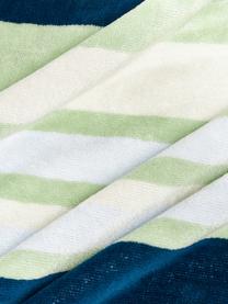 Fouta rayé avec franges Miri, Vert clair, bleu foncé, jaune pâle, larg. 90 x long. 170 cm