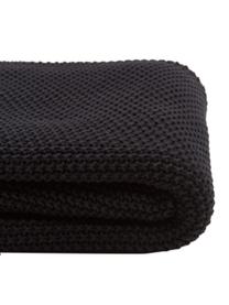 Coperta a maglia color nero con pompon Molly, 100% cotone, Nero, Larg. 130 x Lung. 170 cm