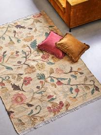 Jute-Teppich Flora mit Fransen, 100% Jute, Beige, Bunt, B 200 x L 300 (Größe L)