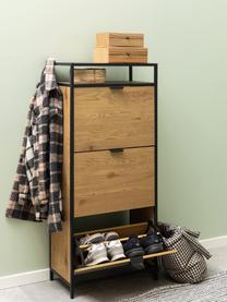 Holz-Schuhschrank Seaford mit Klappfächern, Korpus: Mitteldichte Holzfaserpla, Holz, Schwarz, B 56 x H 129 cm