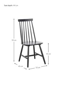 Windsor houten stoelen Milas in zwart, 2 stuks, Gelakt rubberhout, Zwart, B 52 x D 45 cm