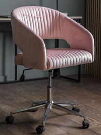 Chaise de bureau pivotante en velours Murray, hauteur ajustable, Velours rose, couleur chrome, larg. 56 x prof. 52 cm