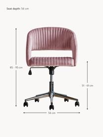 Chaise de bureau pivotante en velours Murray, hauteur ajustable, Velours rose, couleur chrome, larg. 56 x prof. 52 cm