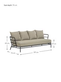 Tuin loungebank Mareluz (3-zits), Frame: verzinkt metaal en gelakt, Beige, B 197 x D 75 cm