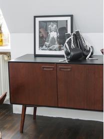 Retro Sideboard Juju mit Türen und Walnussfurnier, Braun, Schwarz, B 150 x H 73 cm