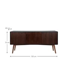 Retro dressoir Juju met deuren en walnoot fineer, Poten: gebeitst massief essenhou, Bruin, zwart, B 150 x H 73 cm