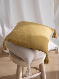 Federa arredo gialla con nappe decorative Lori, 100% cotone, Giallo, Larg. 40 x Lung. 40 cm