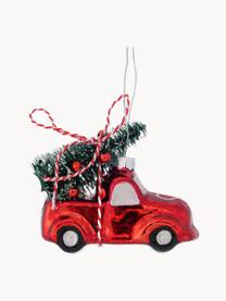 Handgefertigte Baumanhänger Little Car, 2 Stück, Glas, lackiert, Rot, Grün Weiß, B 8 x H 7 cm