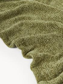 Decke Demi aus Chenille, 100 % Polyacryl, Olivgrün, Cremeweiß, B 130 x L 170 cm