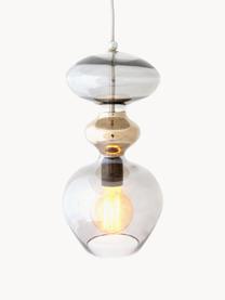 Malé závěsné svítidlo Futura, ručně foukané, Světle šedá, zlatá, transparentní, Ø 18 cm, V 37 cm