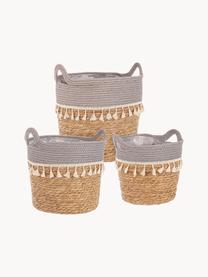 Set 3 portavasi Bridget, 60% fibra naturale, 40% stoffa, Beige, grigio, Set in varie misure