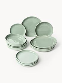 Sada porcelánového nádobí Nessa (12 dílů), Vysoce kvalitní porcelán, Šalvějově zelená, lesklá, Pro 4 osoby (12 dílů)