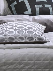 Bestickte Samt-Kissenhülle Simone, 100% Polyestersamt, Grau, gebrochenes Weiß, 45 x 45 cm