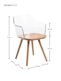 Transparente armstoelen Bjorg, 2 stuks, Transparant, beukenkleurig, B 56 x D 56 cm