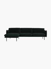 Canapé d'angle en velours Moby, Velours vert foncé, larg. 280 x prof. 160 cm, méridienne à droite