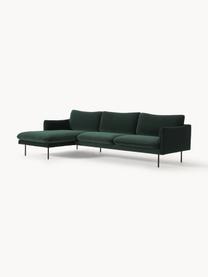 Canapé d'angle en velours Moby, Velours vert foncé, larg. 280 x prof. 160 cm, méridienne à gauche