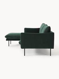 Samt-Ecksofa Moby, Bezug: Samt (Hochwertiger Polyes, Gestell: Massives Kiefernholz, Füße: Metall, pulverbeschichtet, Samt Dunkelgrün, B 280 x T 160 cm, Eckteil rechts