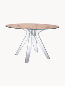 Mesa de comedor redonda Sir Gio, Ø 120 cm, Tablero: vidrio laminado, Estructura: plástico, Rosa transparente, Ø 120 x Al 72 cm