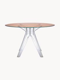 Ronde eettafel Sir Gio, Ø 120 cm, Tafelblad: gelaagd glas, Frame: kunststof, Perzik, transparant, Ø 120 x H 72 cm