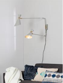 Grote verstelbare wandlamp Double Shady met stekker, Decoratie: vermessingd metaal, Grijs, messingkleurig, D 87 x H 60 cm