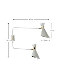 Grote verstelbare wandlamp Double Shady met stekker, Decoratie: vermessingd metaal, Grijs, messingkleurig, D 87 x H 60 cm