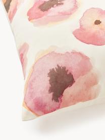 Katoensatijnen kussenhoes Fiorella met bloemenprint, Weeftechniek: satijn Draaddichtheid 210, Crèmewit, meerkleurig, B 60 x L 70 cm