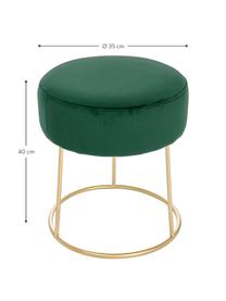 Ronde fluwelen kruk Clarissa in groen, Bekleding: 100% polyester fluweel, Frame: MDF, Poten: gelakt edelstaal, Bekleding: groen Poten: goudkleurig, Ø 35 x H 40 cm