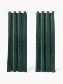 Cortinas oscurecedoras de terciopelo con ojales Rush, 2 uds., 100% poliéster (reciclado) con certificado GRS, Verde oscuro, An 135 x L 260 cm