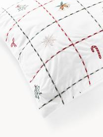 Copripiumino in cotone percalle ricamato con motivi natalizi Rudy, Bianco, multicolore, Larg. 200 x Lung. 200 cm
