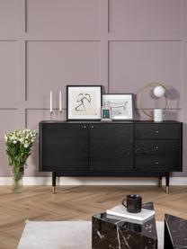 Schwarzes Sideboard Fenwood mit Schubladen mit Eichenholzfurnier, Korpus: Mitteldichte Holzfaserpla, Schwarz, Messingfarben, B 160 x H 79 cm