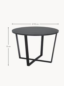 Mesa de comedor redonda Amble, tablero en aspecto mármol, Ø 110 cm, Tablero: tablero de fibras de dens, Patas: metal con pintura en polv, Aspecto mármol negro, negro, Ø 110 cm