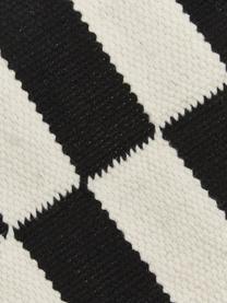 Alfombra corredor kelim artesanal Donna, Parte superior: 70% lana, 19% nylon, 11% , Reverso: 100% algodón Las alfombra, Negro, blanco crema, An 80 x L 250 cm