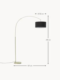 Grote booglamp Niels, Lampvoet: geborsteld metaal, Lampenkap: textiel, Zwart, goudkleurig, H 218 cm