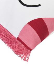 Gestreepte kussenhoes Narius met maritiem motief van biokatoen, 100% GOTS gecertificeerd biokatoen., Roze, rood, B 40 x L 60 cm