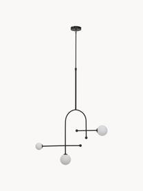 Grote hanglamp Otis van opaalglas, Baldakijn: gepoedercoat metaal, Zwart, wit, B 82 x H 120 cm