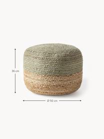 Pouf en jute artisanal Bono, Vert menthe, beige, Ø 50 x haut. 36 cm