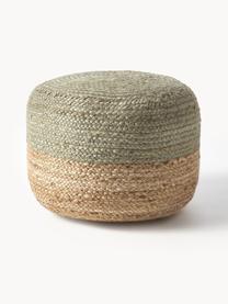 Pouf en jute artisanal Bono, Vert menthe, beige, Ø 50 x haut. 36 cm