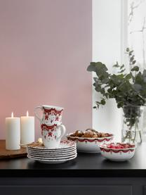 Set 4 piatti colazione natalizi dipinti a mano Garlande, Porcellana, Bianco, rosso, dorato, Ø 21 cm
