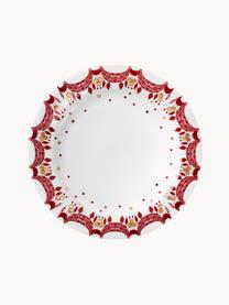 Platos postre navideños artesanales Guirlande, 4 uds., Porcelana, Blanco, rojo, dorado, Ø 21 cm