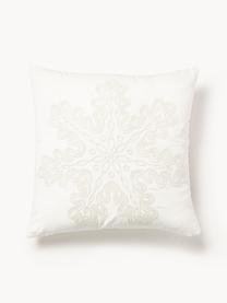 Housse de coussin en velours avec motif hivernal Celeste, Blanc crème, larg. 60 x long. 60 cm