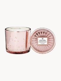 Candela profumata con tre stoppini fatta a mano Bougie Parfumee (champagne e petali di rosa), Contenitore: vetro, Spumante e petali di rosa, Larg. 14 x Alt. 14 cm